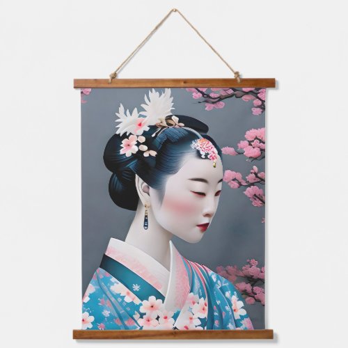 Japanese Geisha In A Cherry Blossom Garden Hanging Tapestry