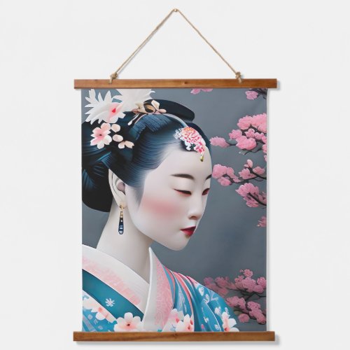 Japanese Geisha In A Cherry Blossom Garden Hanging Tapestry