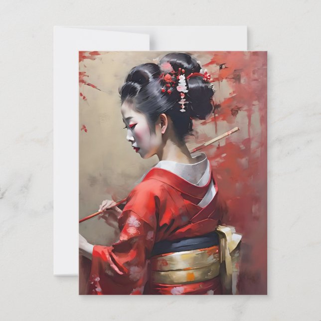  Japanese Geisha in Red A Portrait Holiday Card (Front)