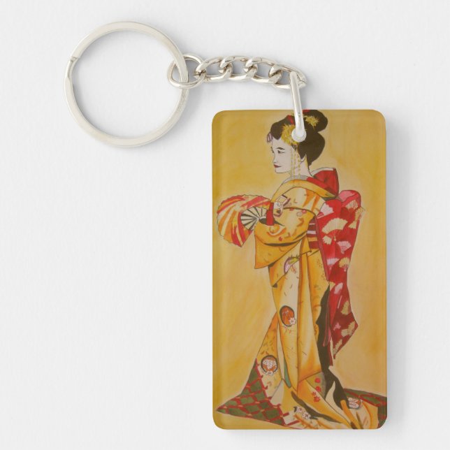 Japanese Geisha in red and gold kimono Keychain (Front)