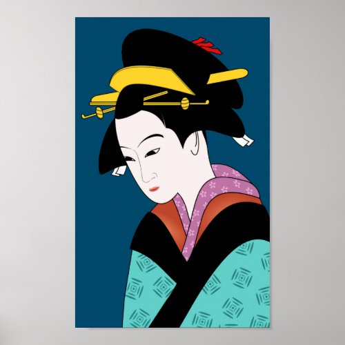 Japanese Geisha kimono cute art Poster