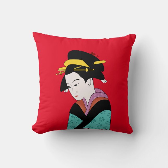 Japanese Geisha kimono cute art Throw Pillow (Front)