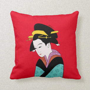 Japanese Geisha kimono cute art Throw Pillow