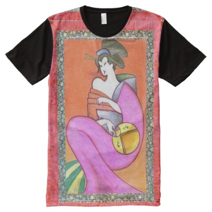 Japanese Geisha Kimono Woman Girl Artwork Painting All-Over-Print Shirt