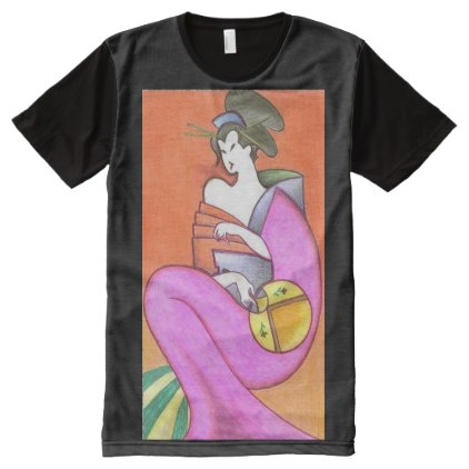 Japanese Geisha Kimono Woman Girl Artwork Painting All-Over-Print Shirt