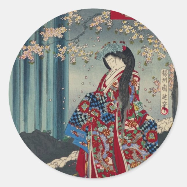 Japanese Geisha Lady Japan Art Cool Classic Classic Round Sticker (Front)