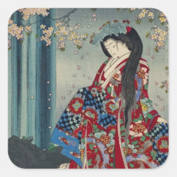 Japanese Geisha Lady Japan Art Cool Classic Square Sticker