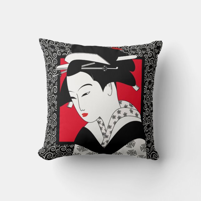 Japanese  Geisha Lady Scroll  Pillow (Front)
