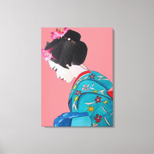 Japanese Geisha lady with Cherry blossom fine art Canvas Print