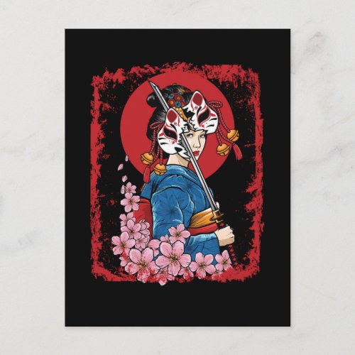 Japanese Geisha Mask Sword Japan Postcard