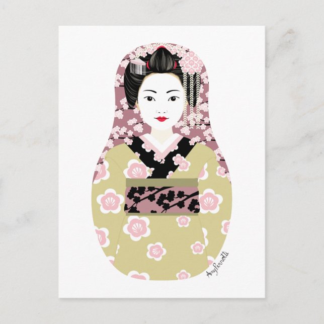 Japanese Geisha Matryoshka Postcard (Front)