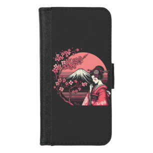 Japanese Geisha Mount Fuji Cherry Blossom iPhone 8/7 Wallet Case