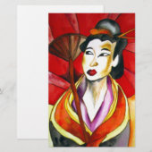 Japanese Geisha original art watercolor painting (Front/Back)