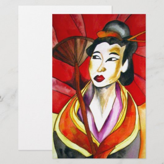 Japanese Geisha original art watercolor painting (Front/Back)