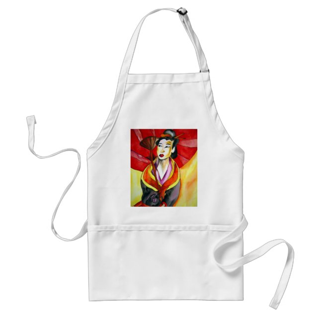 Japanese Geisha original art watercolor painting Adult Apron (Front)