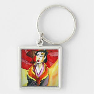 Japanese Geisha original art watercolor painting Keychain
