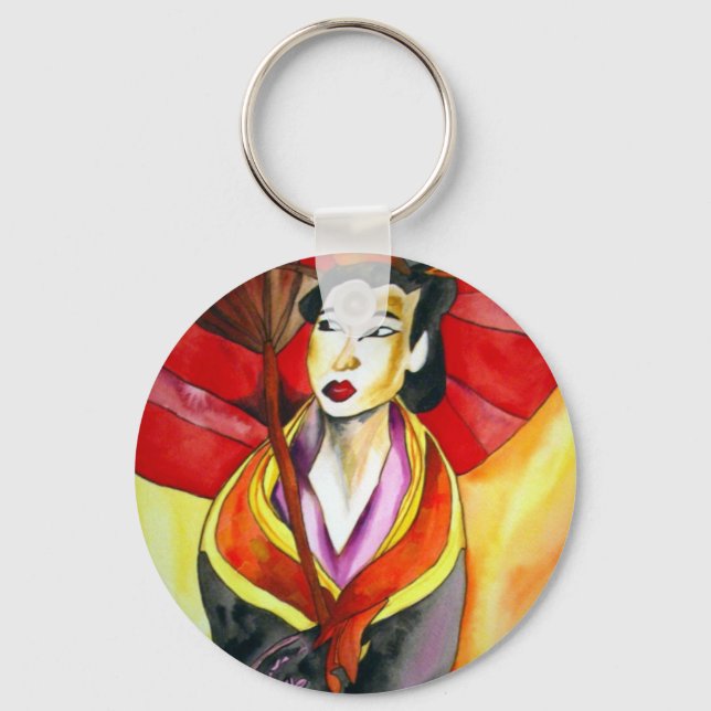 Japanese Geisha original art watercolor painting Keychain (Front)