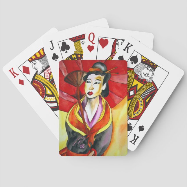 Japanese Geisha original art watercolor painting Poker Cards (Back)