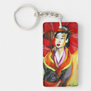 Japanese Geisha original watercolor art painting Keychain