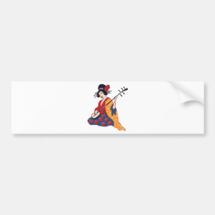 Japanese Geisha Playing a Shamisen Instrument Bumper Sticker