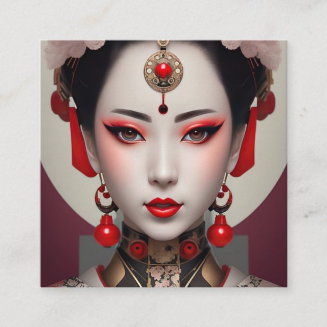 Japanese Geisha Portrait Square Business Card (Front)