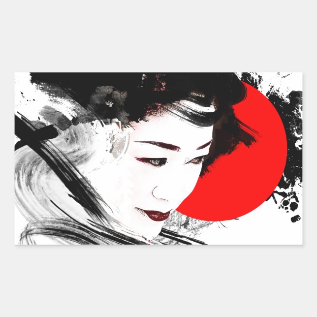 Japanese Geisha Rectangular Sticker (Front)