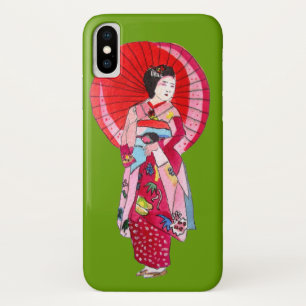 Japanese Geisha red kimono cute art iPhone X Case
