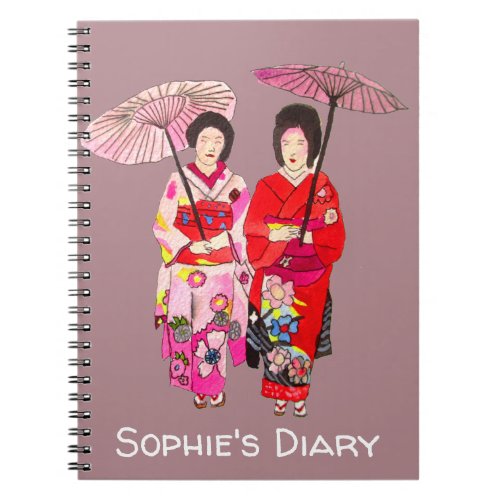 Japanese Geisha red kimono cute art diary Notebook