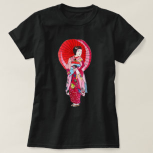 Japanese Geisha red kimono cute art T-Shirt