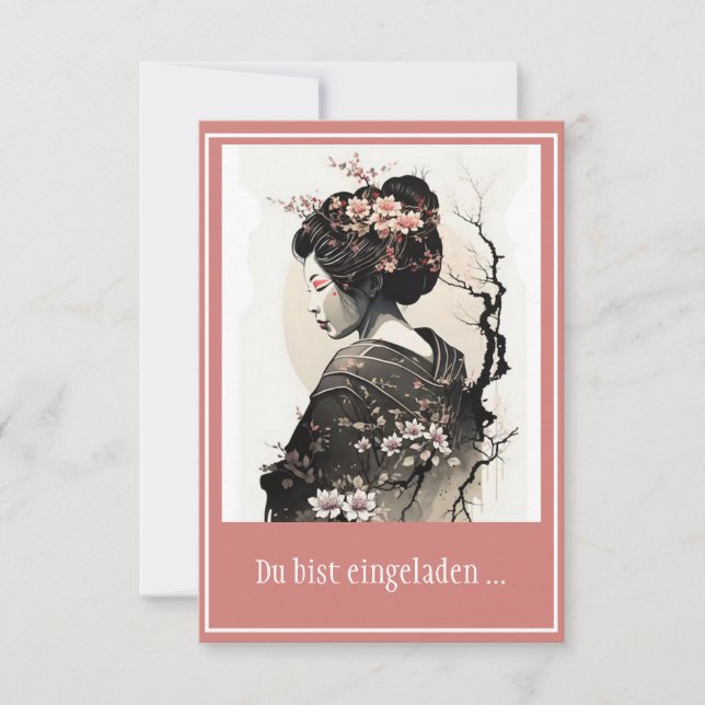 Japanese Geisha Sakura Floral Pink - Invitation (Front)