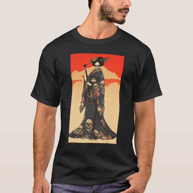Japanese Geisha Skeleton  Geisha Skull T-Shirt (Front)