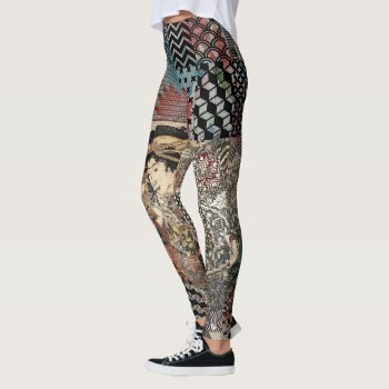 Japanese Geisha Smoking Pipe Leggings by AlignBoutique at Zazzle