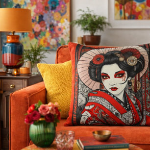 Japanese Geisha Throw Pillow
