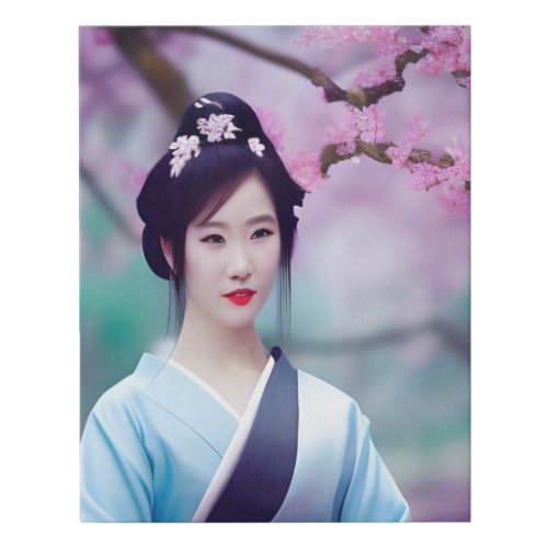 Japanese Geisha Tree AI Created Photo Style Faux Canvas Print