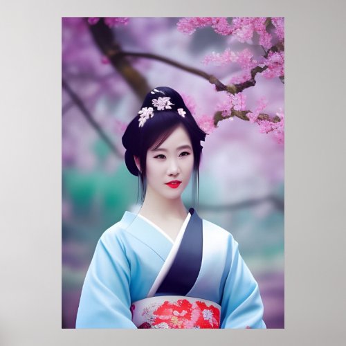 Japanese Geisha Tree AI Created Photo Style Poster