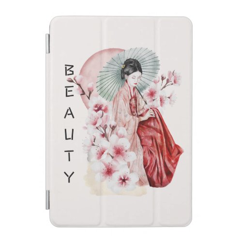 Japanese Geisha Watercolor with Kimono and Sakura iPad Mini Cover