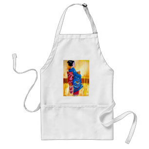 Japanese Geisha with blue kimono Adult Apron