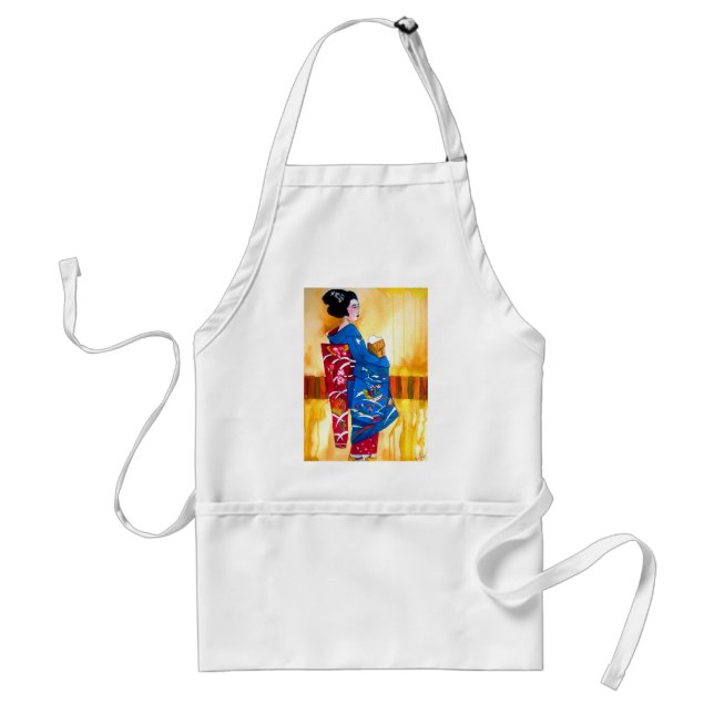 Japanese Geisha with blue kimono Adult Apron (Front)