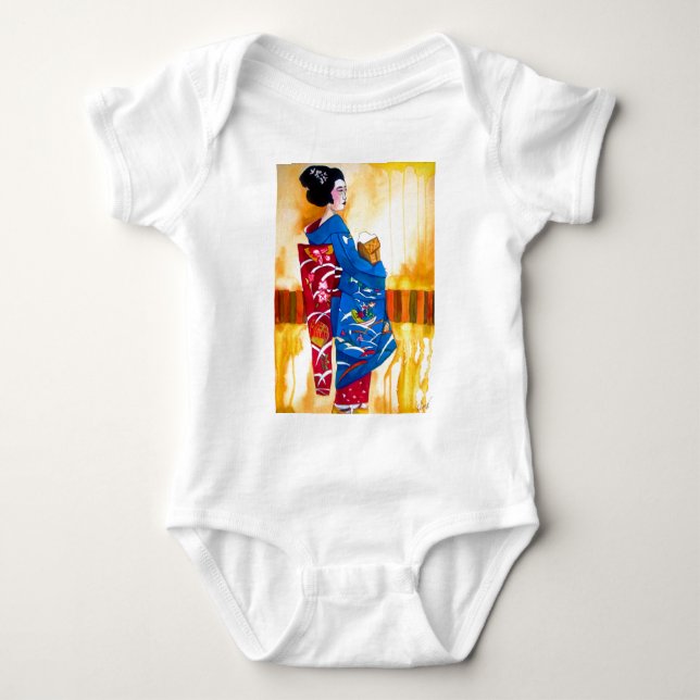 Japanese Geisha with blue kimono Baby Bodysuit (Front)