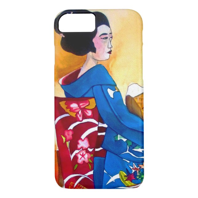 Japanese Geisha with blue kimono Case-Mate iPhone Case (Back)