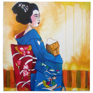 Japanese Geisha with blue kimono Cloth Napkin