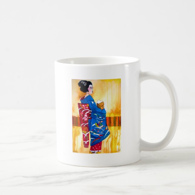 Japanese Geisha with blue kimono Coffee Mug (Right)