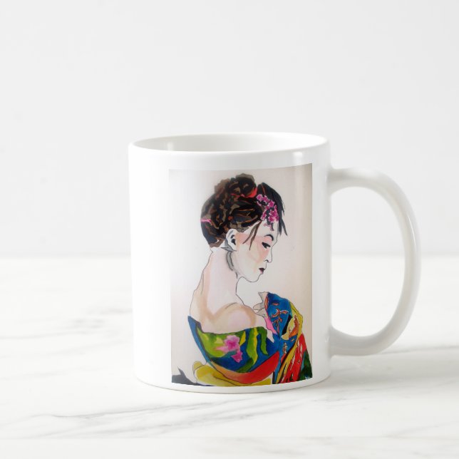 Japanese Geisha with blue kimono Coffee Mug (Right)
