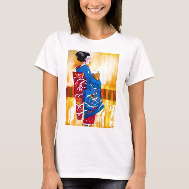Japanese Geisha with blue kimono T-Shirt (Front)