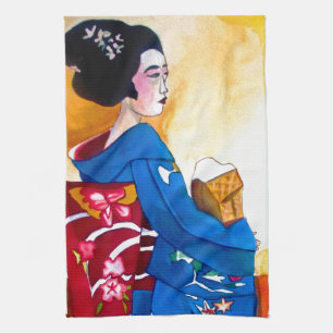 Japanese Geisha with blue kimono Towel