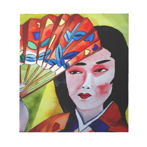 japanese Geisha with fan original art painting Notepad