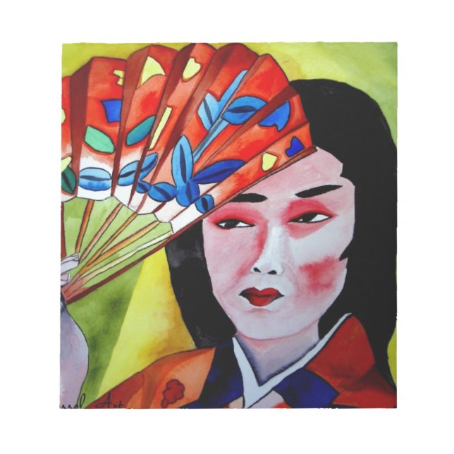 japanese Geisha with fan original art painting Notepad (Front)