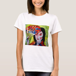 Japanese Geisha with fan original watercolor art T-Shirt