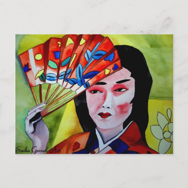 japanese Geisha with fan Postcard (Front)