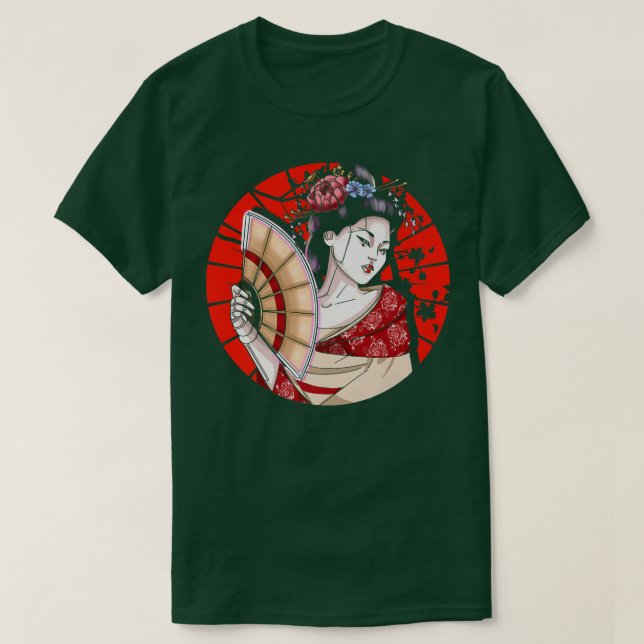 Japanese Geisha With Fan  Sakura Japan  Woman Geis T-Shirt (Design Front)